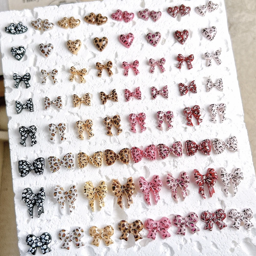 30PCS Mixed Colors Leopard Print Nail Art Bow Tie Charms Accessories Resin Parts For Nails Decoration Manicure Supplies Material