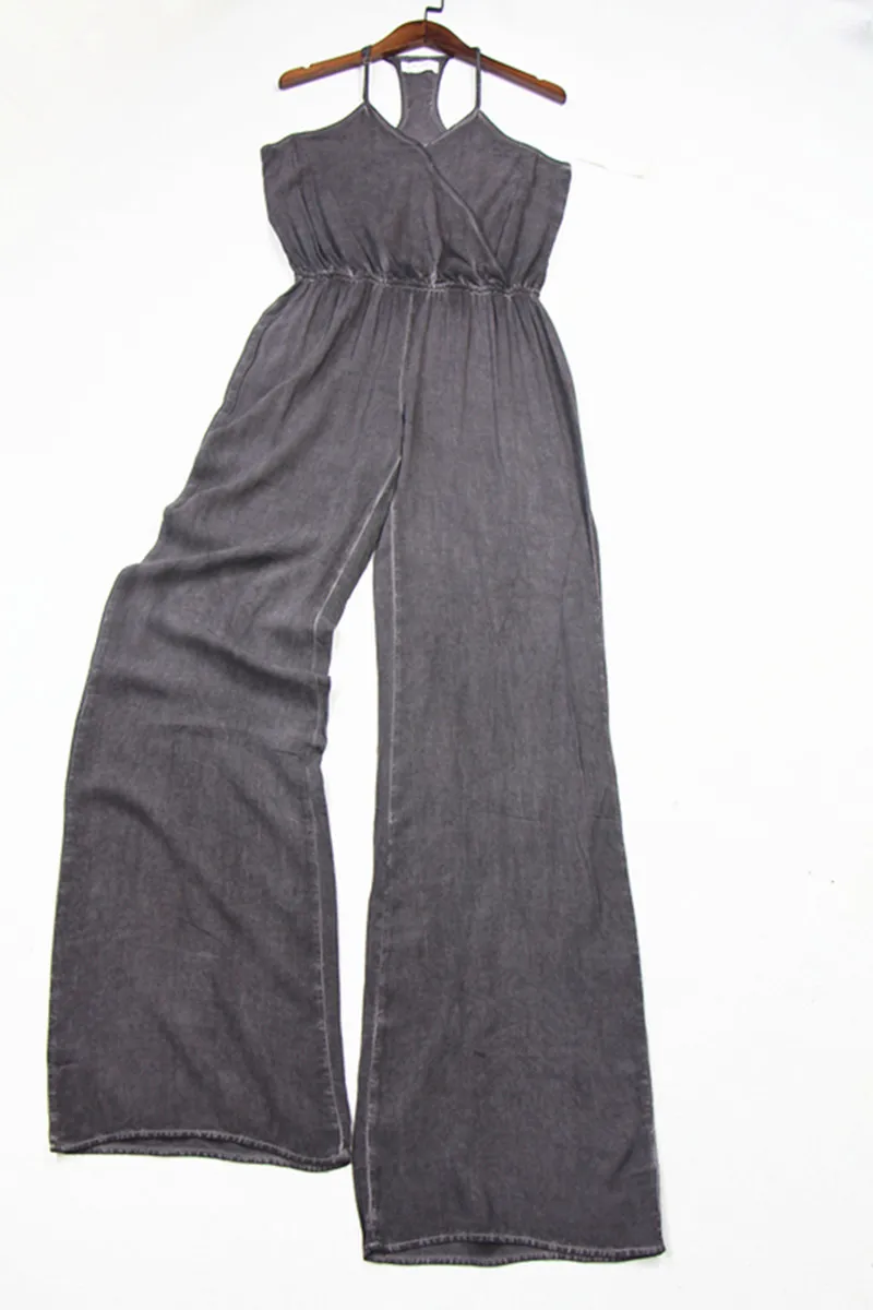 Calças de Trabalho de Verão em Rayon com Amônia de Cobre, Calças de Uma Peça com Exposição de Ombros, Calças Largas que Emagrecem, Macacões