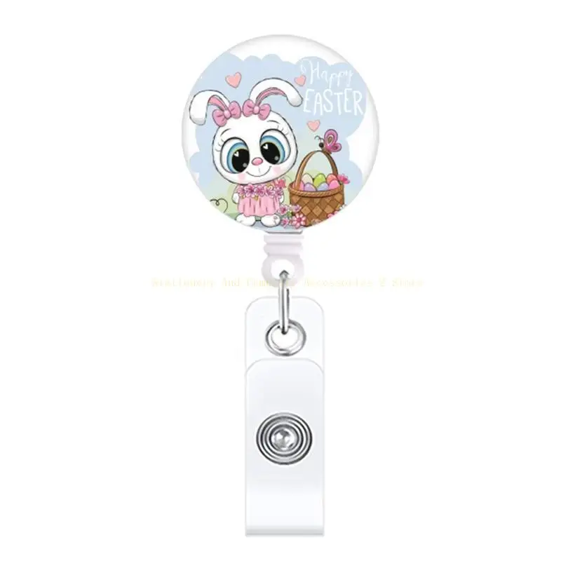 

Lovely Retractable Badge Holder with Rotatable Clips Easter Name Badge Reel Clip for Nurse Doctor Volunteer