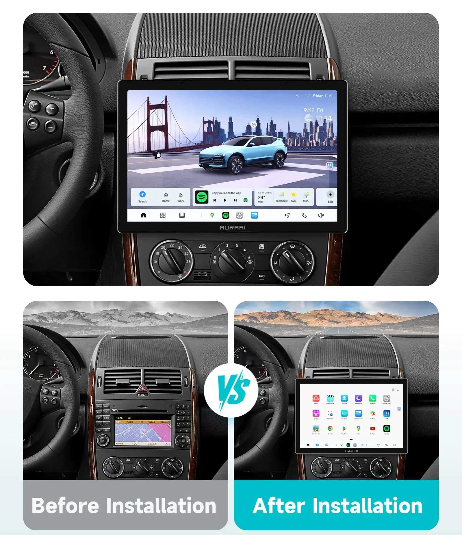 Ossuret 2din Wireless Carplay Android Auto for Mercedes Benz W245 B200/W169/W906 Sprinter/W639 Viano Vito 4G GPS ADAS FM RDS OBD