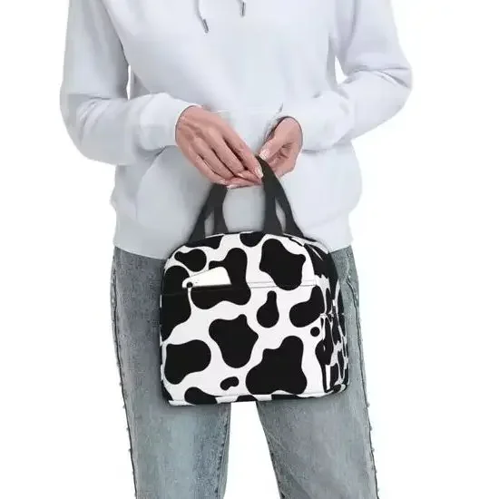 

Черно-белая изолированная сумка для обеда, термосумка, контейнер для обеда, герметичная сумка-тоут, ланч-бокс для мужчин и женщин, офисные путешествия