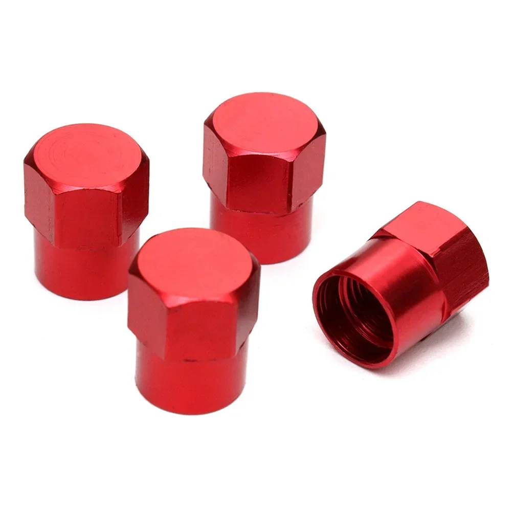 8PCS Car Red Aluminum Tire Wheel Valve Stem Valve Stem Sleeve + Hexagonal Cap 4 Valve Stem Sleeve+ 4 Hexagonal Cap Car Accessory