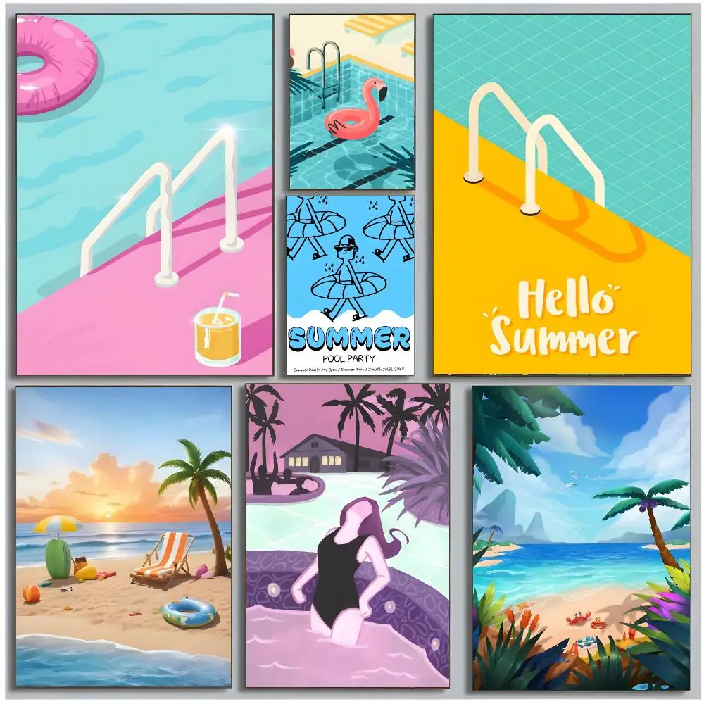 Art Scenery S-Summer Swimming Pool Poster Modern Wall Art Bedroom Living Room Print Unframed