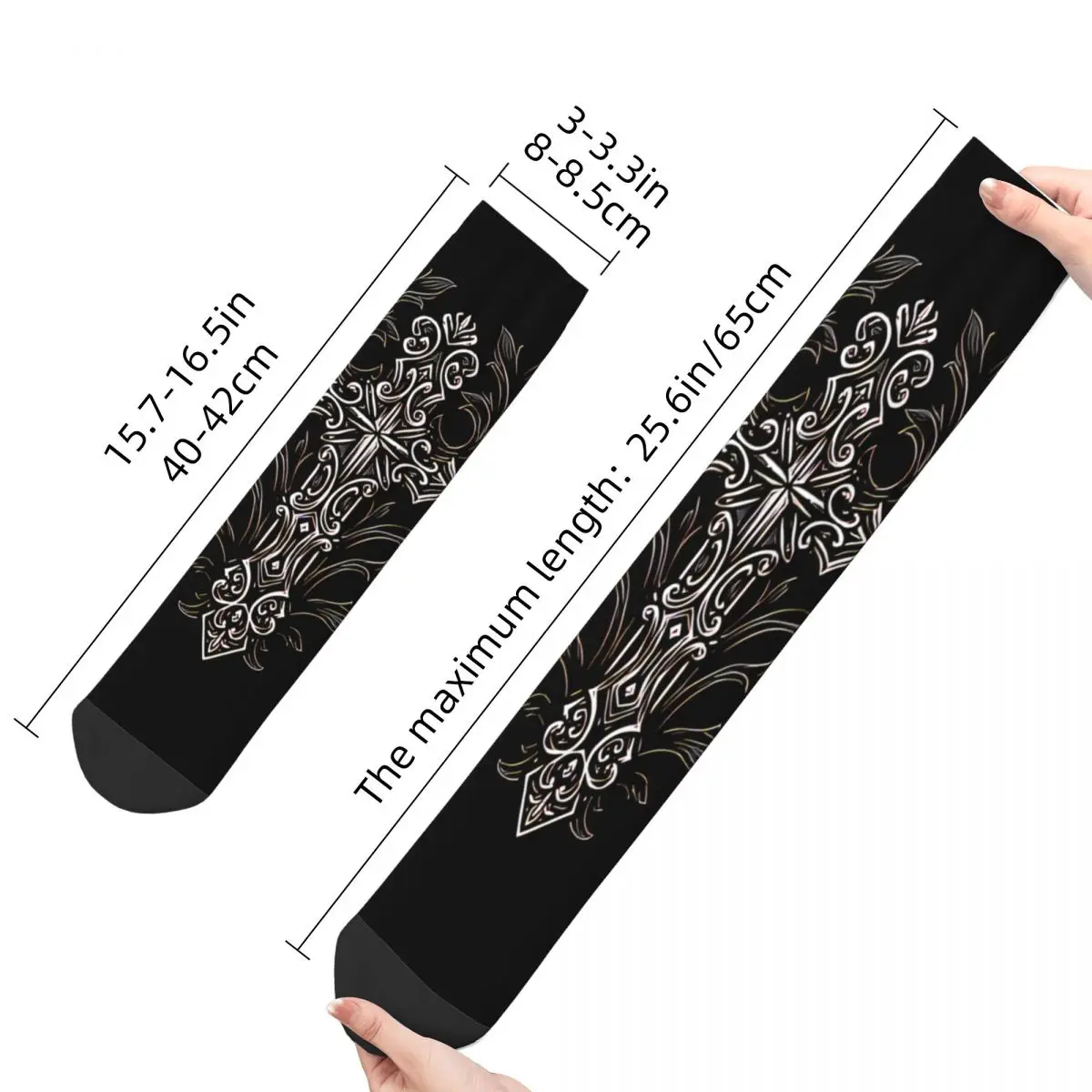 Funny Happy Sock for Men Ornamental Gothic Cross Vintage Cross Crucifixion Quality Pattern Printed Crew Sock Novelty Gift