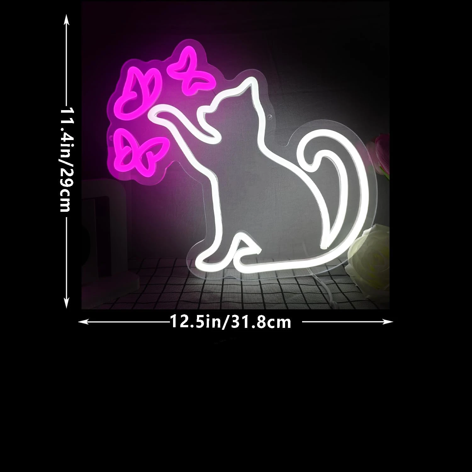 Cat Butterfly Neon Sign LED Dimmable Neon Lights for Pet Shop Children Bedroom Home Livingroom Art Decor Birthday Christmas Gift
