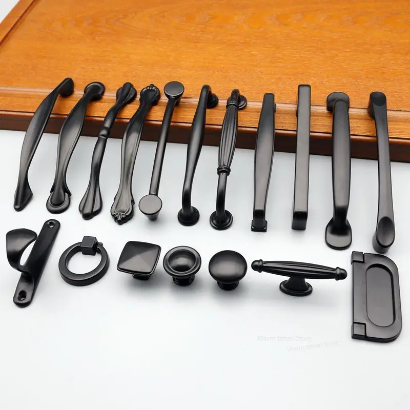 Black Aluminum Alloy Bedside Table Handle Minimalist Cabinet Pulls Furniture Hardware Wardrobe Cabinet Door Drawer Handles