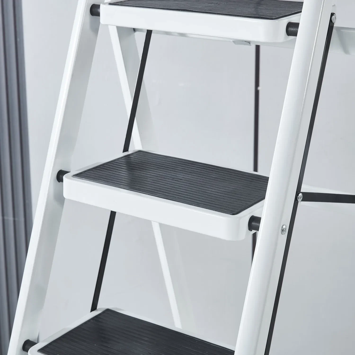 3 /4-Step Folding Ladder with Handrails - 330lbs Capacity, Anti-Slip Pedals, Lightweight & Portable Step Stool for Adults, White