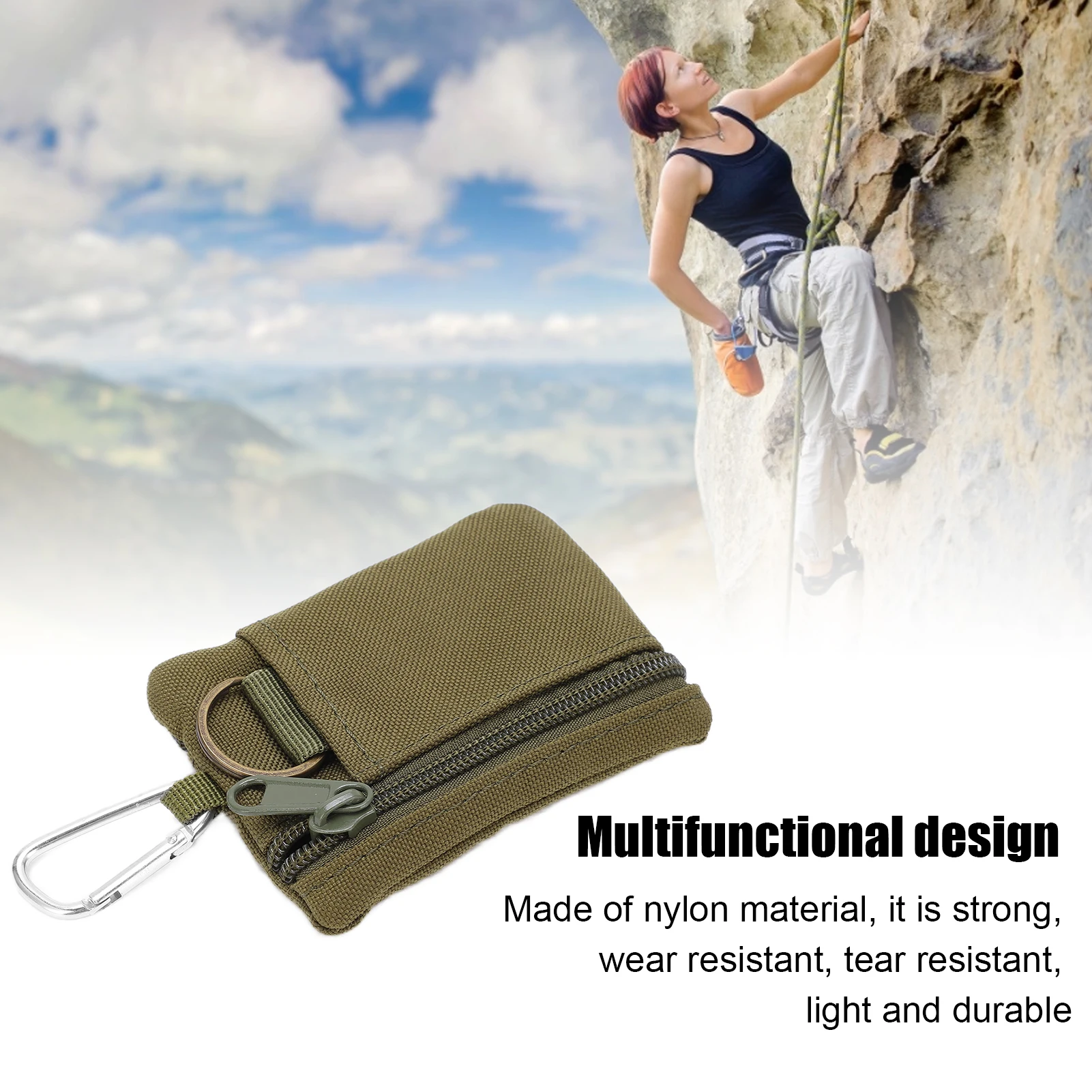 Portable Outdoor Molle Pouch Outdoor Molle Pouch Wallet Mini Portable Key Card Case Pouch Bag Purse with Carabiner