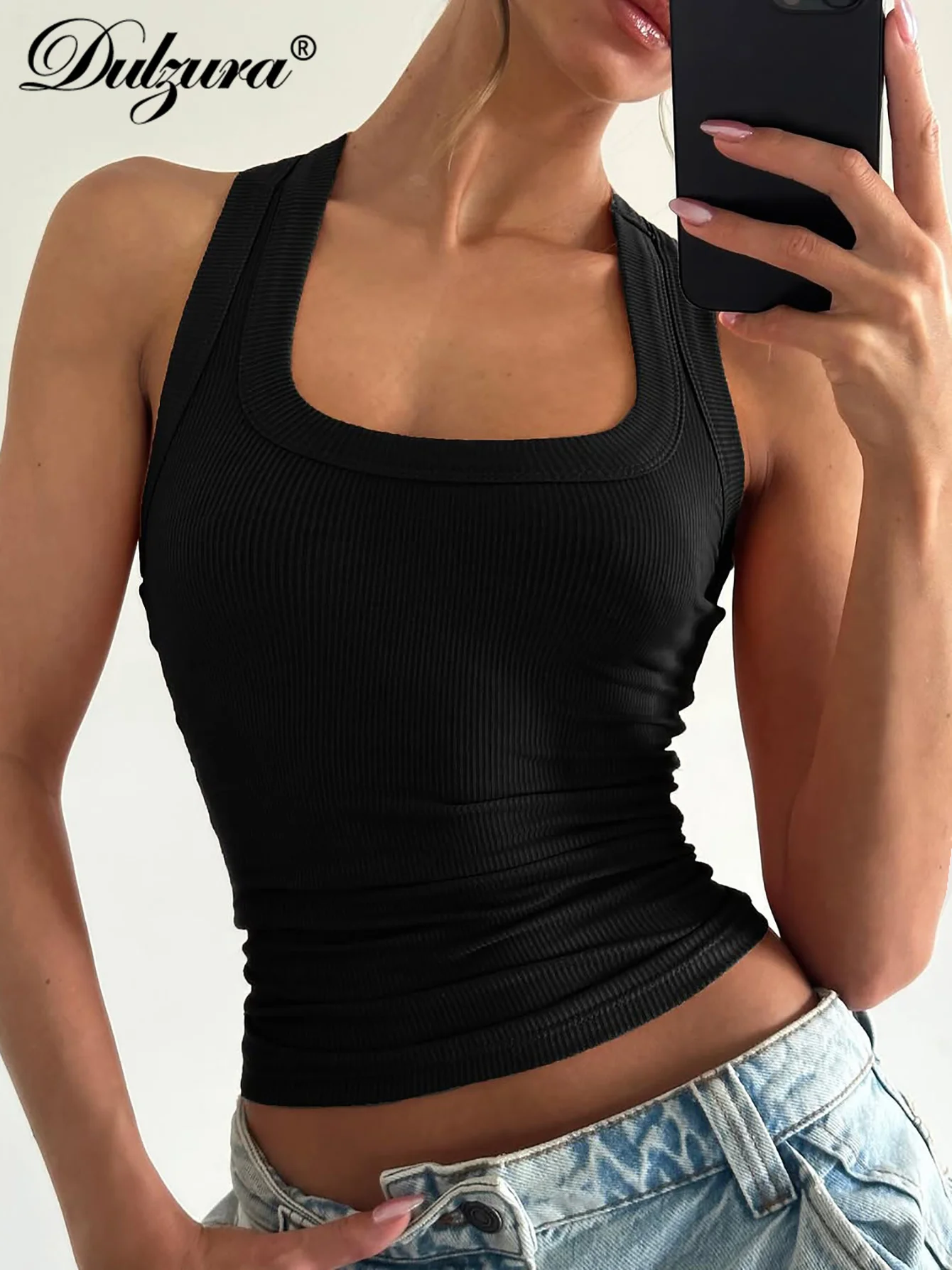 Dulzura Square Collar Sleeveless Slim Ribbed Tank Top Women'S Solid Sexy Casual Top Party Club Street Summer Clothes Wholesale