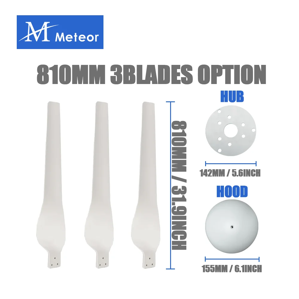 Nylon Wind Turbine Blades 580mm 810mm For Horizontal Wind Turbine Generator Windmill High Strength DIY Blades With Hub And Hood