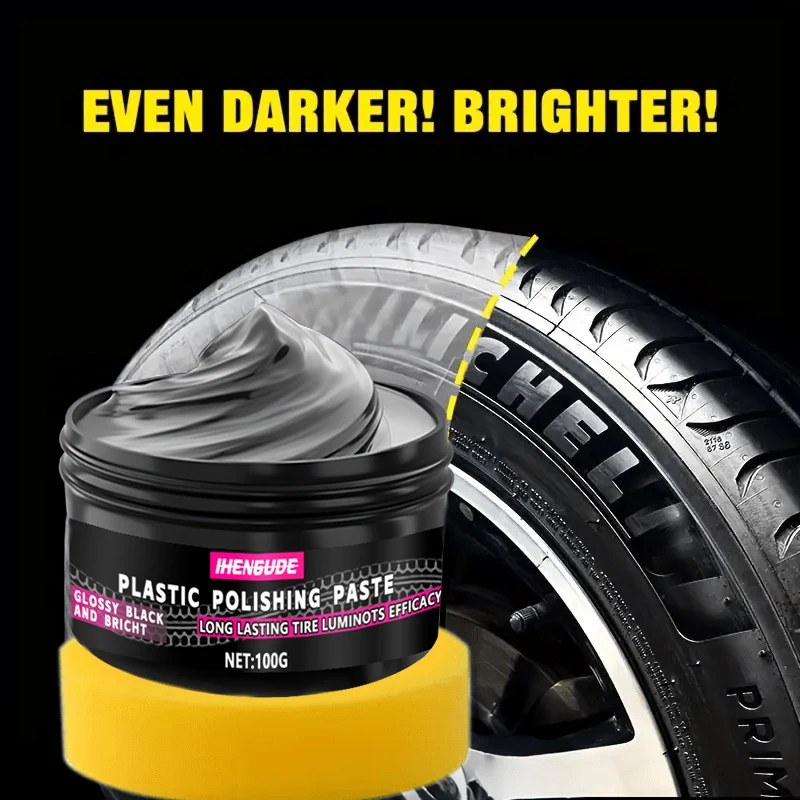 1 Piece of 100g Black Tire Wax Polish, Equipped with a Sponge Applicator, Suitable for Repairing Rubber and Plastic, Provides Long-Lasting Shine, Suitable for Stripes, Vinyl, and Car Rims, Prevents Fading and Renews Appearance