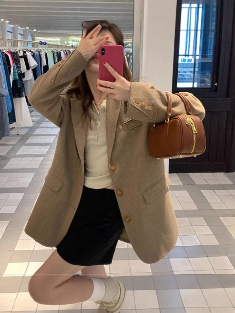 Abito da donna retrò alla moda coreana da ufficio, manica lunga, monopetto, sensazione di fascia alta, giacca casual di quest'anno