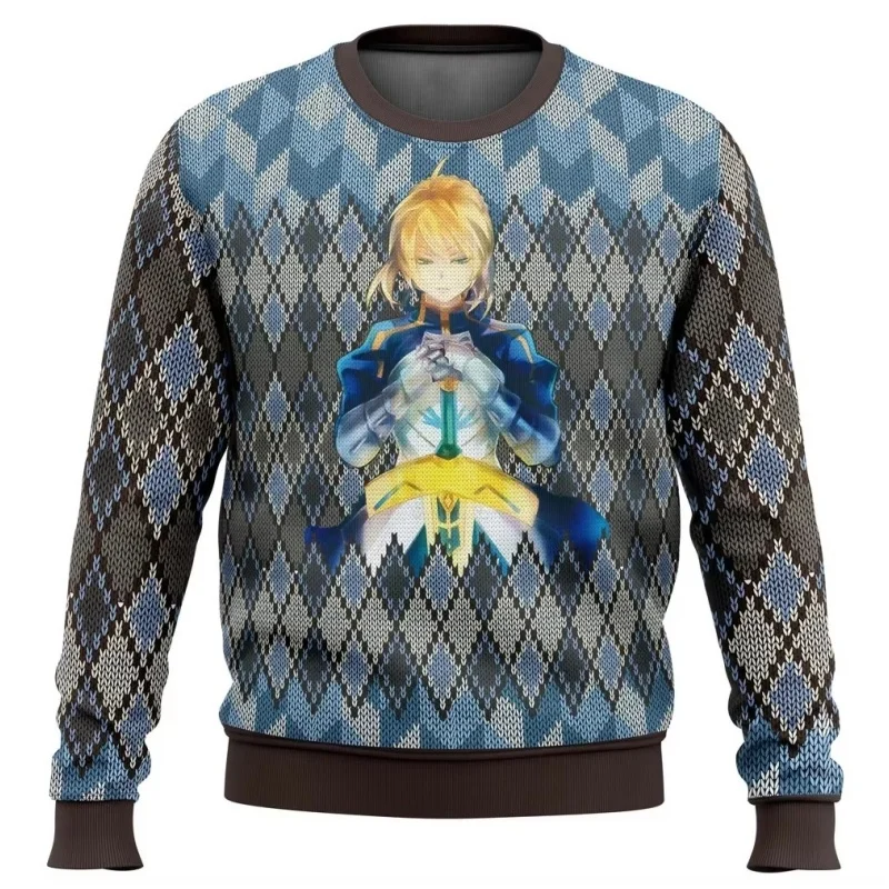 2024 NewFate Zero Saber Ugly Christmas Sweater Gift Santa Claus Pullover Men 3D Sweatshirt And Top Autumn And Winter Clothi