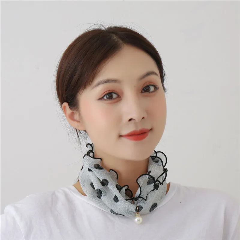 Fashion Lace Variety Scarf Necklace Creative Fake Pearl Pendant Scarf Elegant Loop Scarf For Women Clothing Accessories