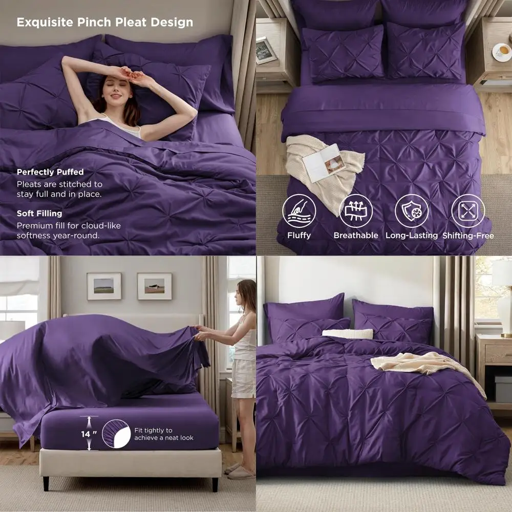 

Фиолетовый комплект постельного белья из 7 предметов: одеяло с простынями, наволочками и шаром — идеальный подарок для семьи