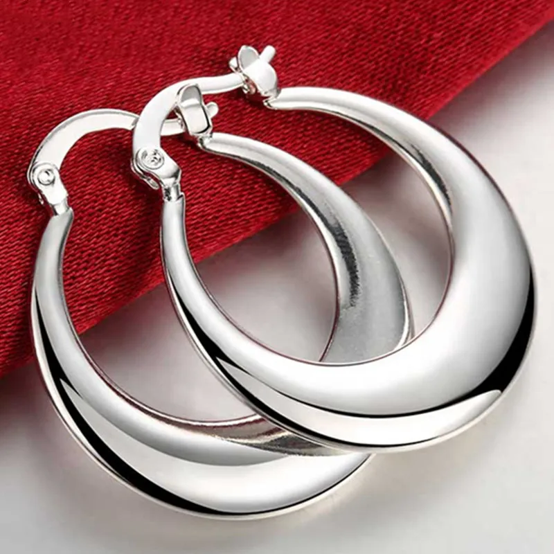 

925 Sterling Silver Circle Smooth U Shape Big Hoop Earrings For Women Wedding Engagement Jewelry