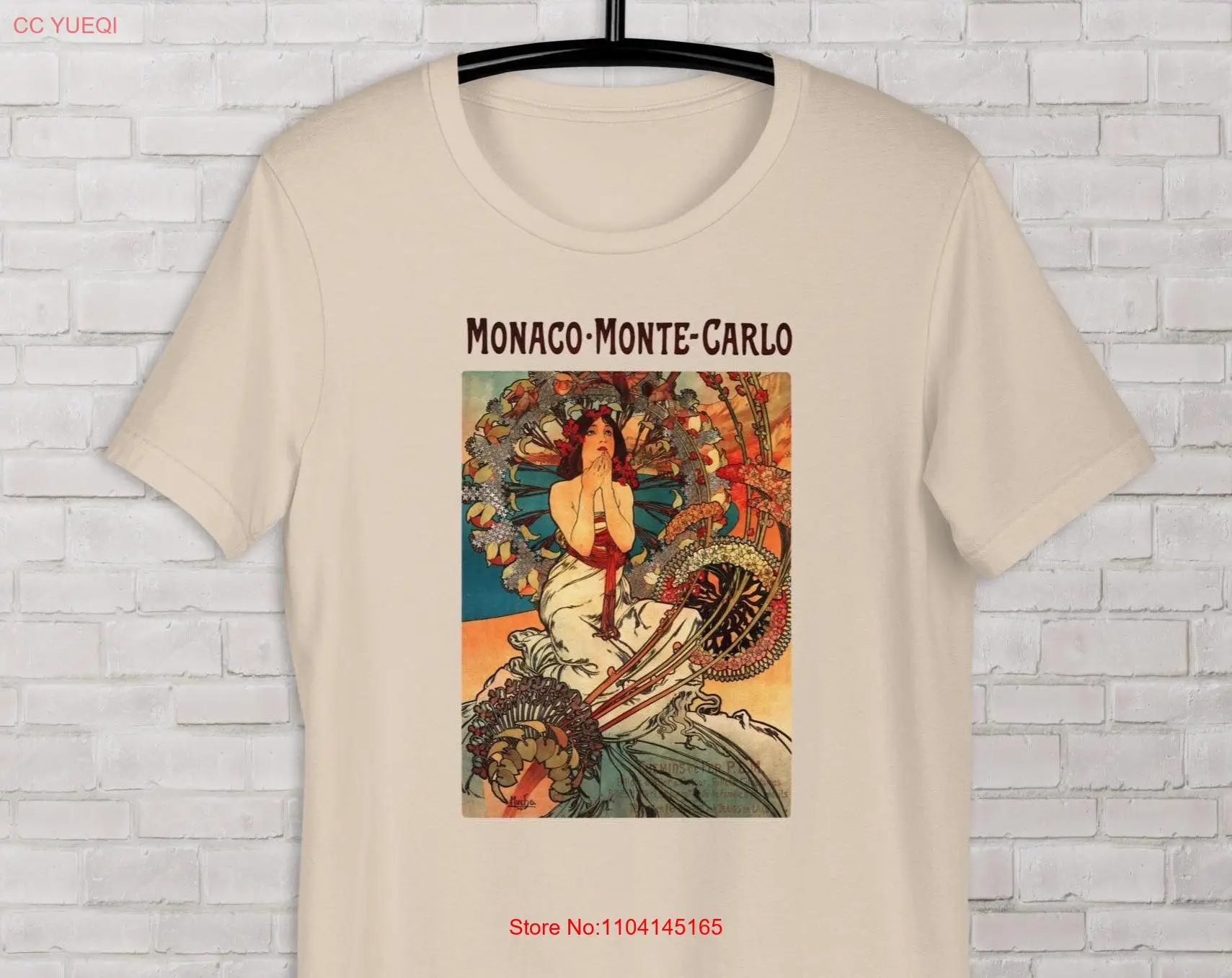 French Art Nouveau T Shirt Monaco Monte Carlo by Alphonse Mucha vintage poster 1897 for Lovers aesthetic clothing