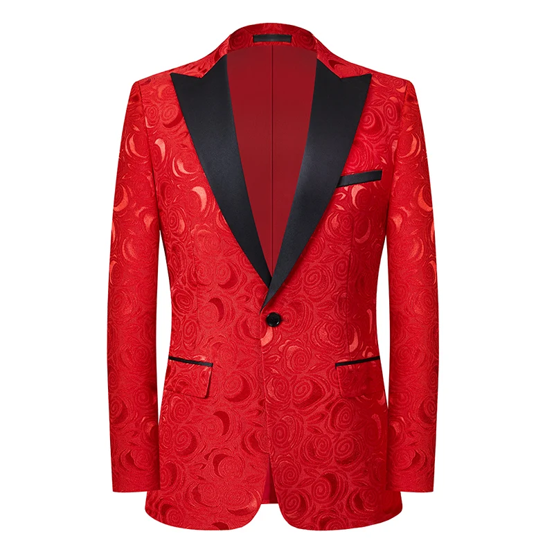 

Fashion Men Luxury Jacquard Suit Jacket Red / Black / Navy Wedding Groom Slim Fit Tuxedo Blazers Coats