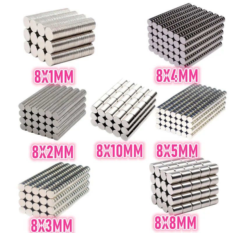 Dia8mm 500/1000pcs Small Mini Disc Round Powerful Neodymium Magnet Rare Earth Permanet Ndfeb Strong Magnets 8*10mm