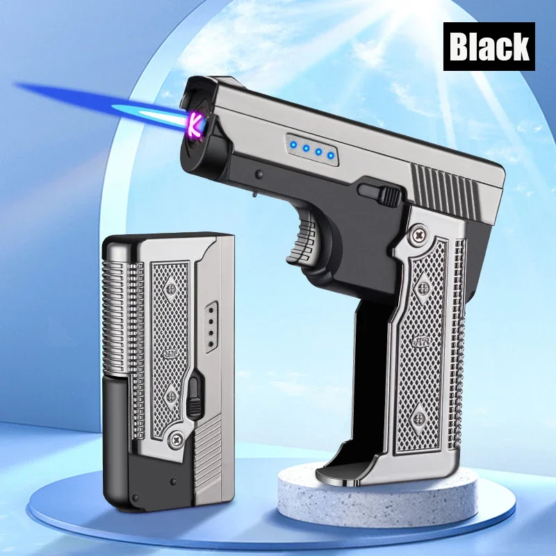 New Windproof Gas-Electric Plasma Type C USB Rechargable Lighter Gift Men Folding Gun Butane Torch Turbo Jet Flame Cigar Lighter