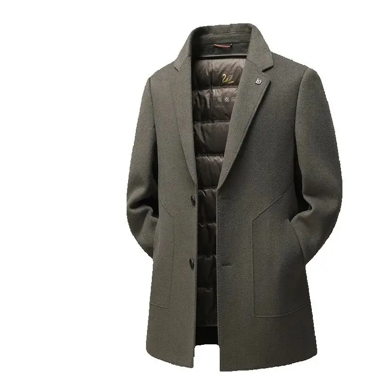 

High-Quality Autumn Winter Double-Sided Nylon Coat with Detachable down Inner Lining Business Casual Jacket with Suit Collar