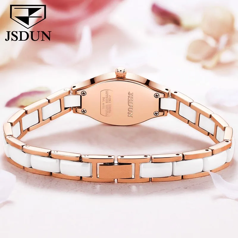 JSDUN Top Brand High Quality Fashion Ceramics Watch Women Simple Rose Gold Mechanical Clock Women Dress Watch Gift Reloj Mujer