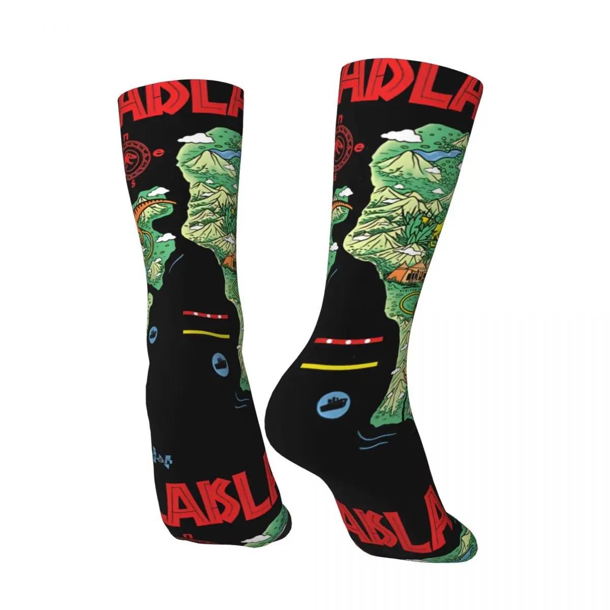 Crazy compression Isla Nublar Tropical Dinosaur Park Map Sock for Men Harajuku Jurassic Park Seamless Pattern Crew Sock Novelty