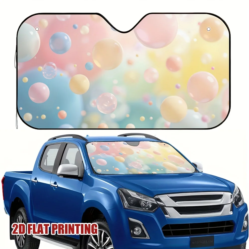1pc 2D Flat Print Multifunctional Windshield Sunshade For Cars, Featuring Watercolor Bubbles Design Made Of 100% Polyester, Perf