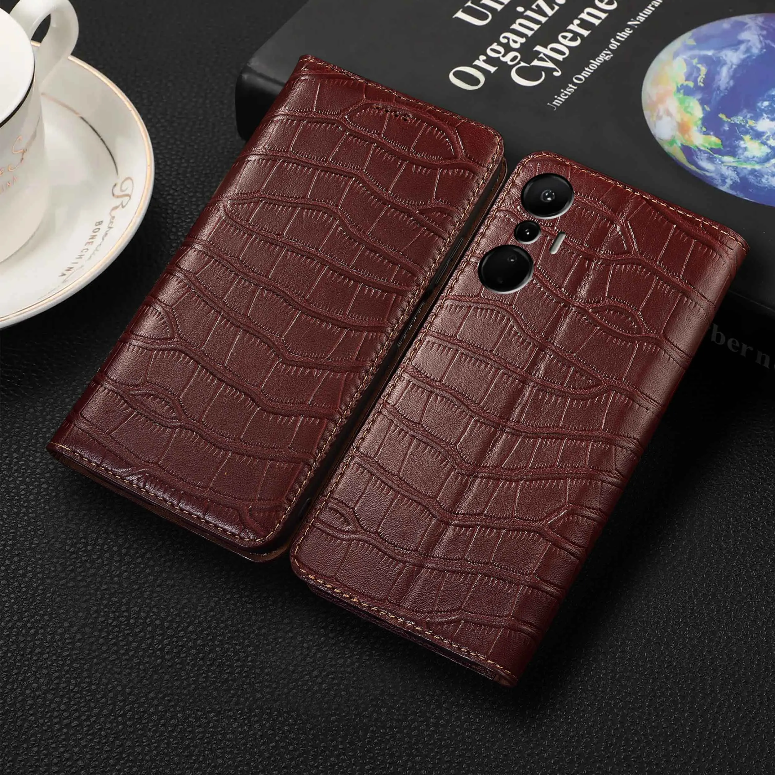

For Infinix Hot 9 10 11 11S 12 12i 20 20S 20i Play NFC Pro 4G 5G Crocodile Belly Pattern Genuine Leather Flip Phone Case Cowhide