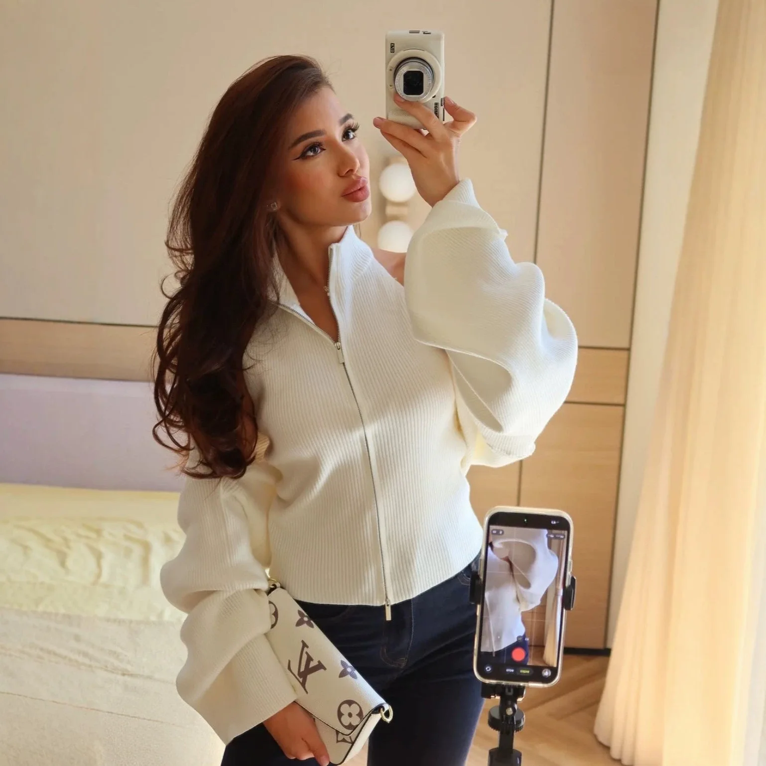 Knit Tank Top Sets For Women Fashion High Neck Vest And Long Sleeve Shawl 2 Piece Suits Sexy Backless Knitwear Top Femme
