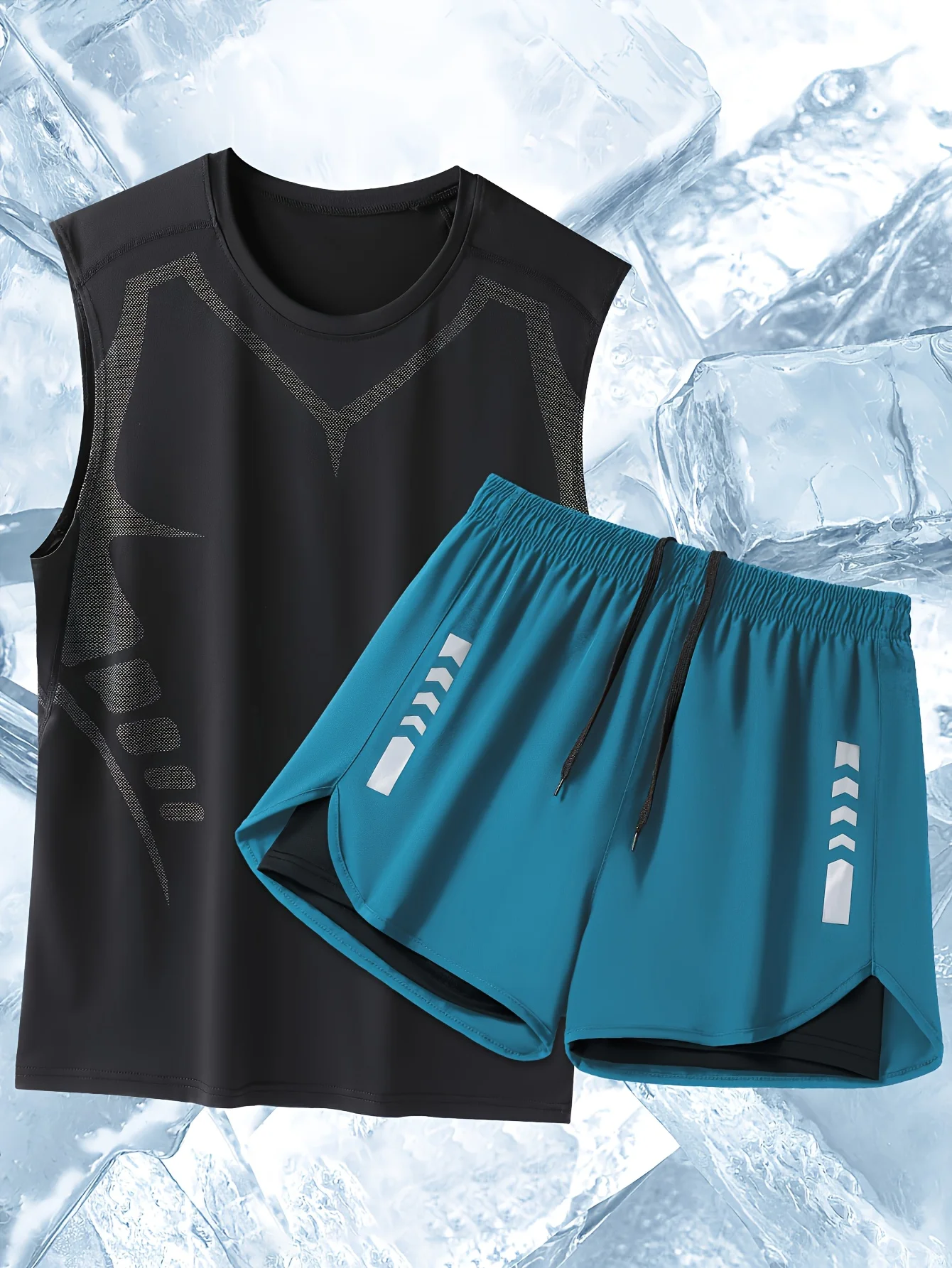 

Мужская одежда из 2 предметов для спорта и отдыха, модный комплект из жилета с круглым вырезом и дышащих шорт с принтом на шнурке