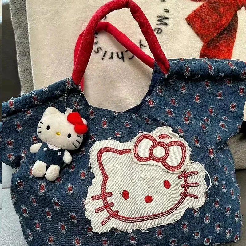 

MINISO Hellokitty ретро джинсовая наклейка сумка 2024, новинка весны/лета, новая персонализированная сумка большой вместимости