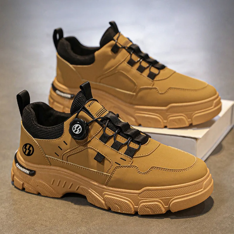 Spring Autumn Men\'s Sneakers Fashion Leather Work Shoes Outdoor Tactical Breathable Casual Shoes Non-slip Men Ankle Sport Shoes
