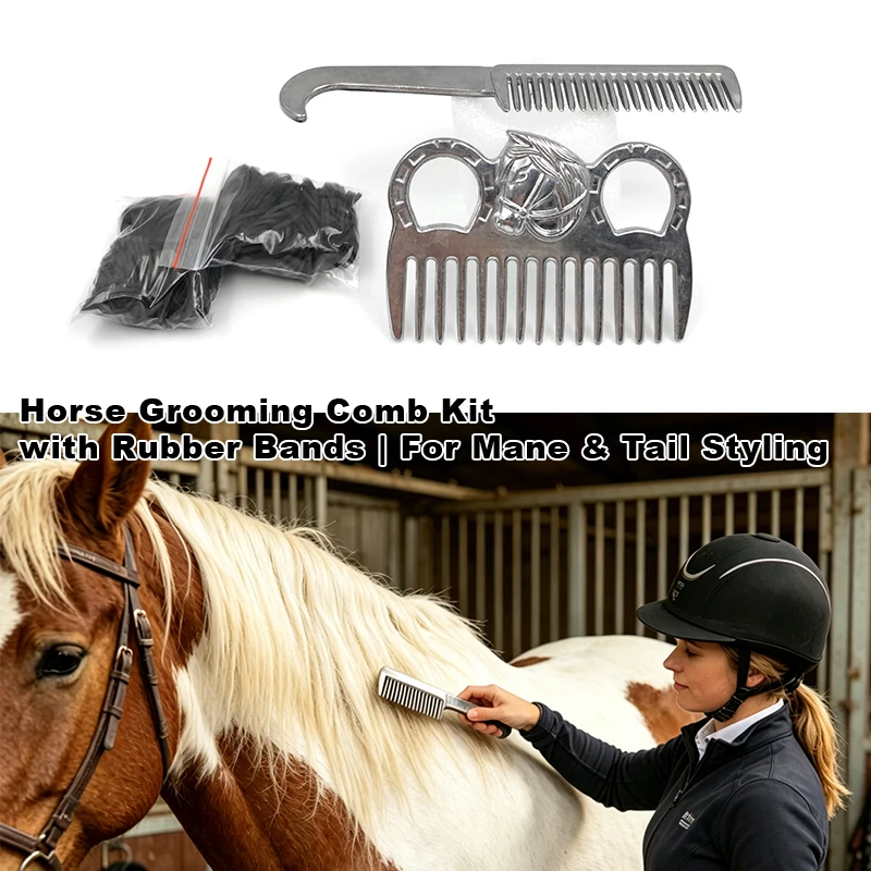 Horse Mane & Tail Grooming Kit with Rubber Band, Tangle-Free Detangling Brush for Horses, Gentle Hair Care
