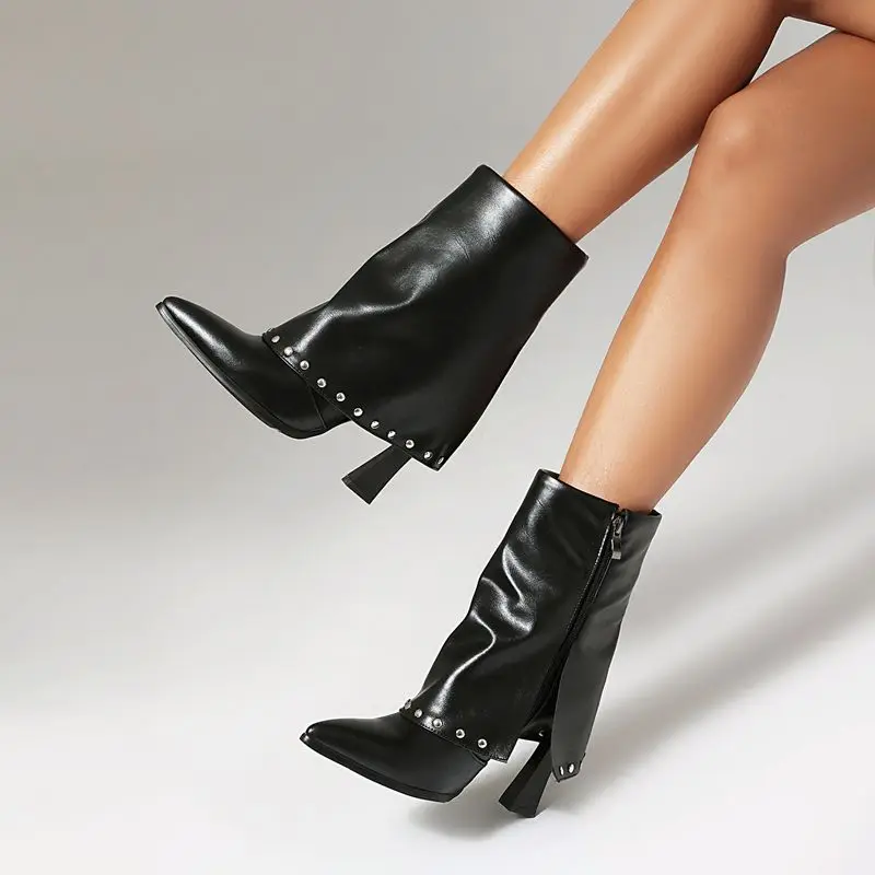 Girseaby 2025 أحذية نسائية منتصف العجل بمقدمة مدببة وكعب غير مريح 9.5 سم سحاب كريستال مقاسات كبيرة 42 43 موضة للتاريخ #3