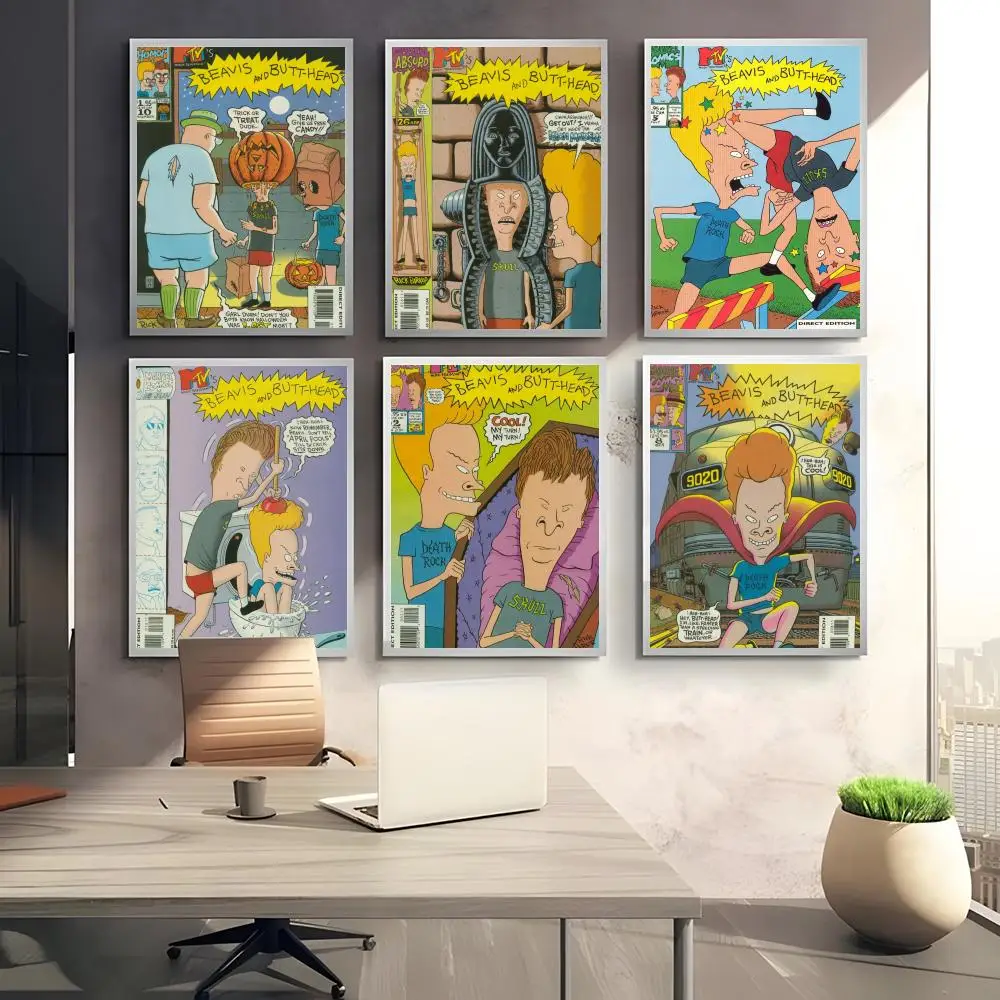 Anime B-Beavis And B-Butthead Poster HD Wall Stickers Self-Adhesive Decals Home Decor Bedroom & Living Room Decoration Gift Idea