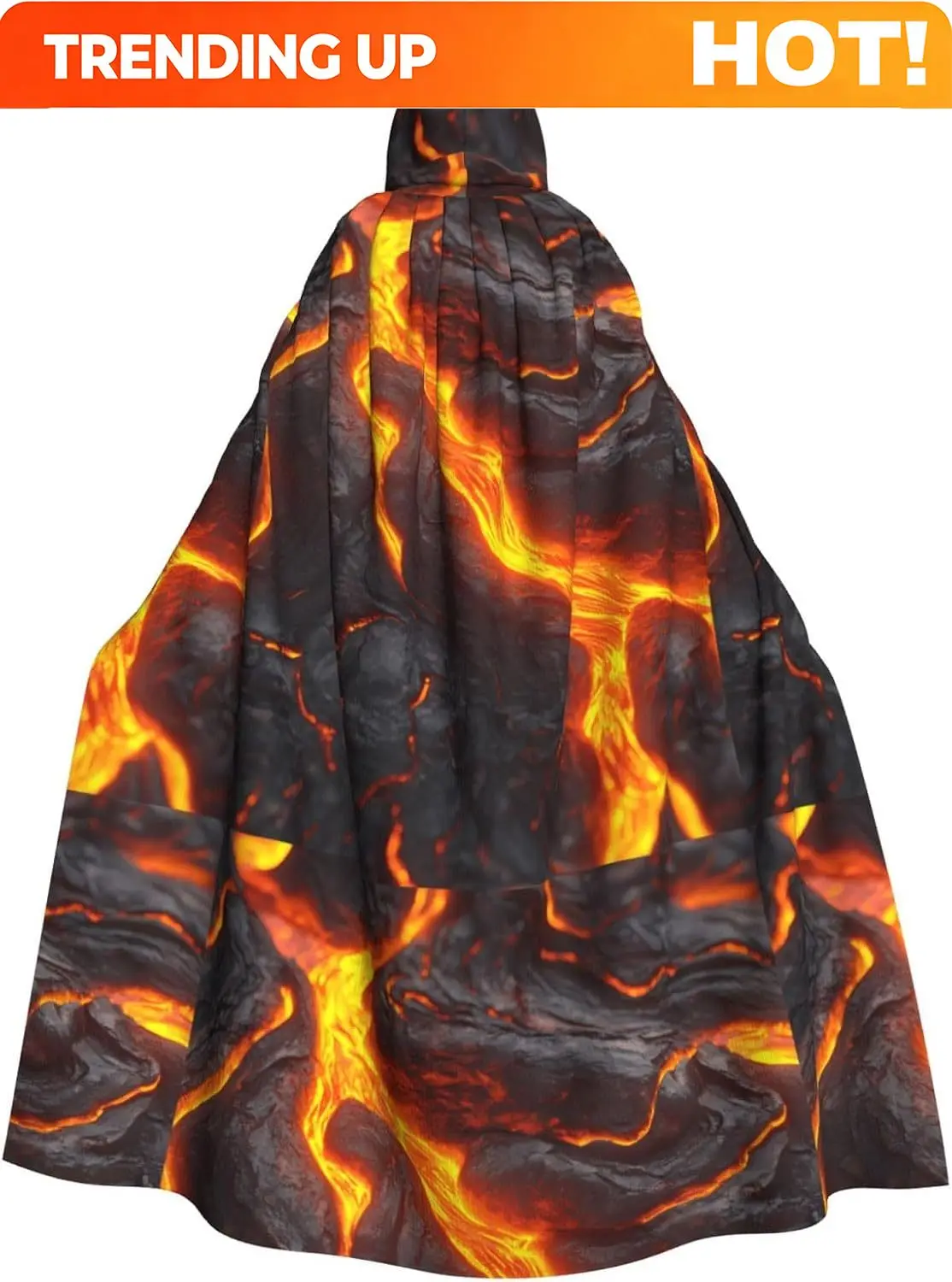 Customization Halloween Adult Hooded Cape Cloak MSRHIUEF Flow Of Volcanic Magma Printing Super Large Hooded Cloak With Bow Tie