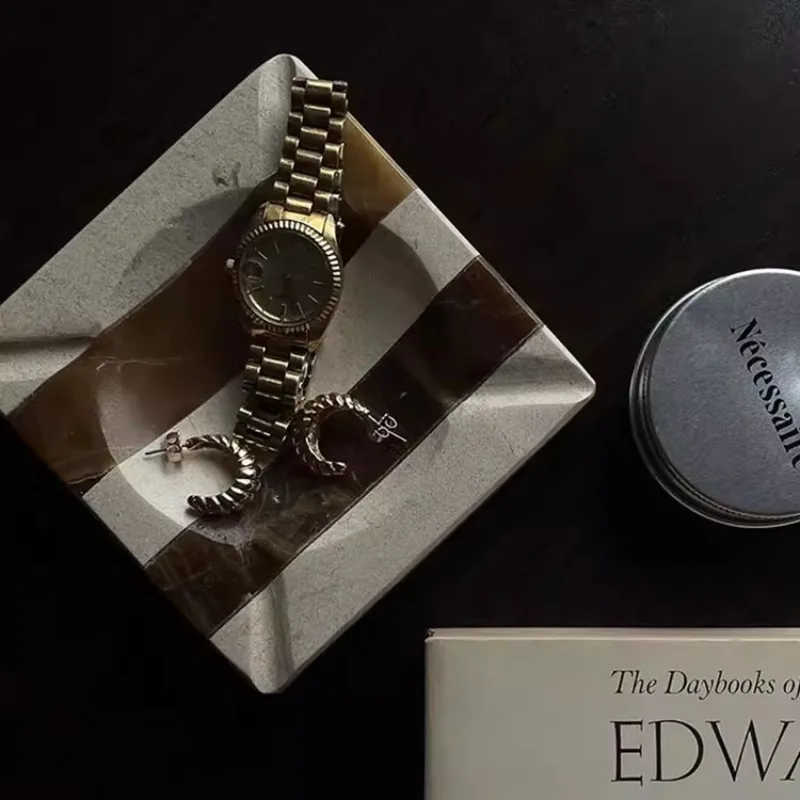 

French natural marble jade tray designer model room home jewelry storage tray aromatherapy tray