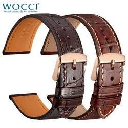 WOCCI Watch Accessories Watch Bracelet Belt Soft Alligator Embossed Leather Watch Band Watch Strap 18 19 20 21 22 mm Watchbands