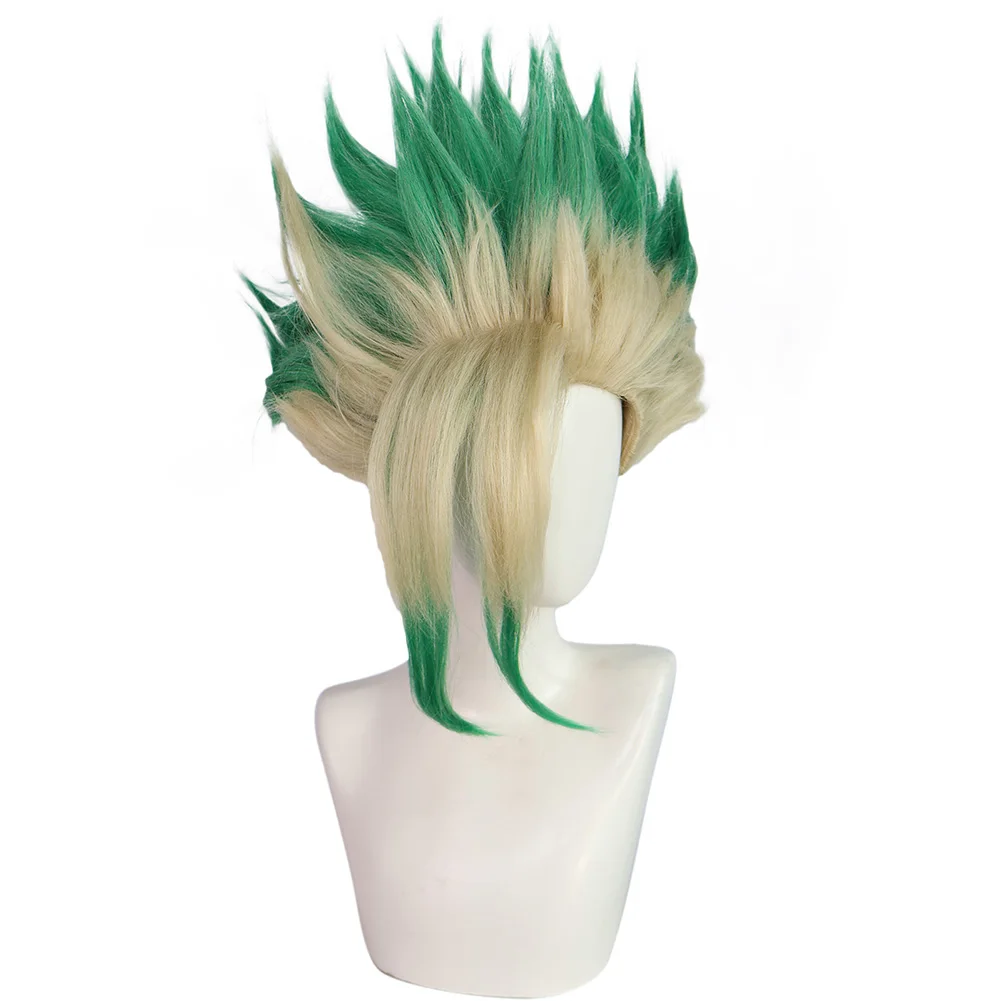 

Anime Stone Cosplay Ishigami Senkuu Dress UP Green Gradient Short Hair Wigs Heat Resistant Synthetic Hair Male Role Play Wig