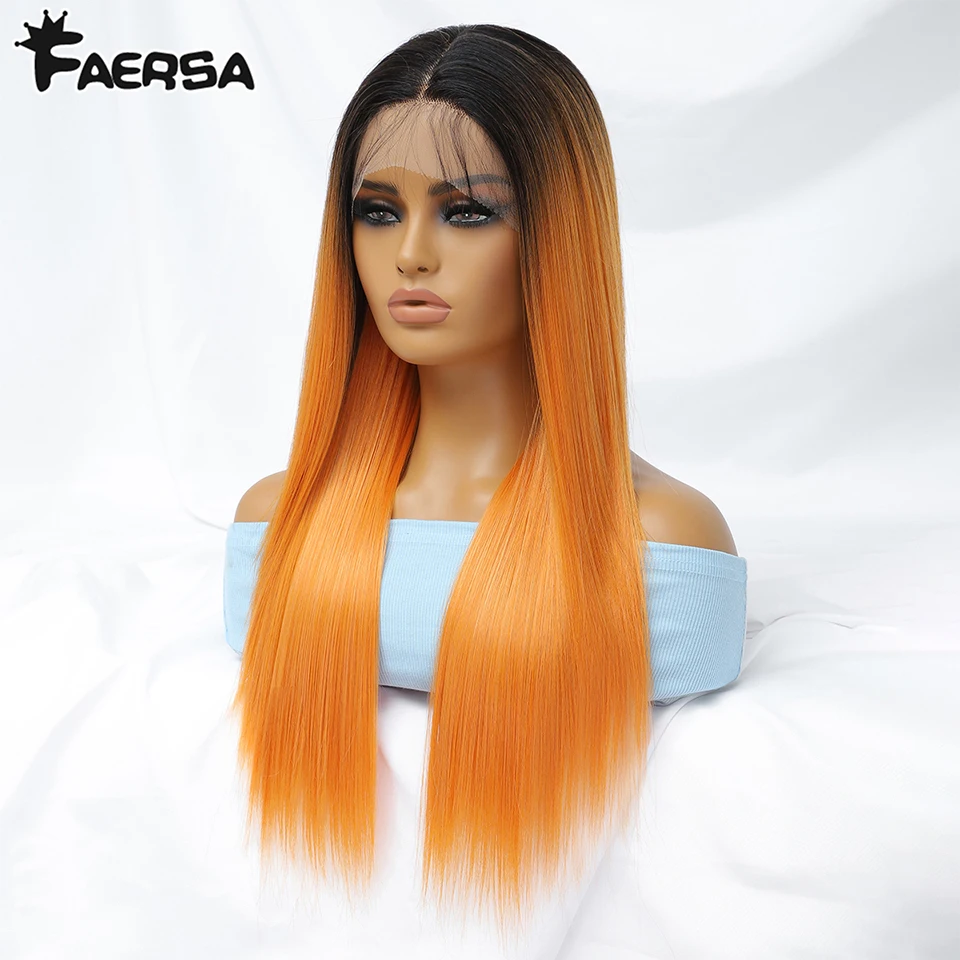 T-Part Synthetic Lace Front Wigs Long Straight Highlight 13X4X1 Female Lace Wig Ombre Blonde Heat Resistant Wig with Baby Hair