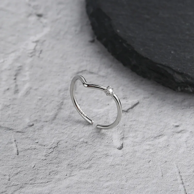 CIAXY الفضة اللون هندسية متموجة خط خواتم للنساء شخصية مطعمة الزركون حلقة مفتوحة مجوهرات بسيطة