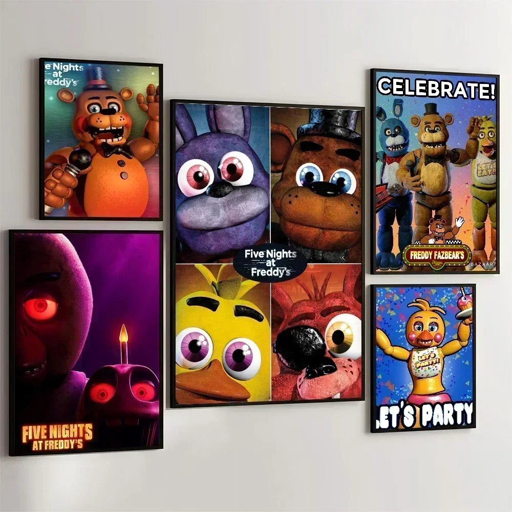 1PC Fnaf Five-nights-At-Freddys Poster Movie Sticky Posters Retro Kraft Paper Sticker Room Bar Cafe Aesthetic Art Wall Painting