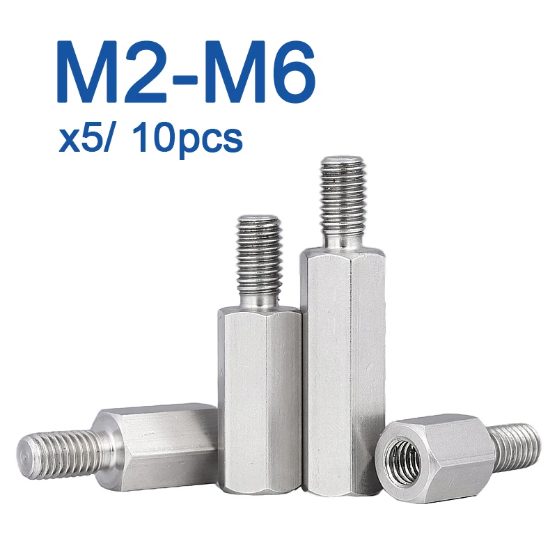5/ 10pcs M2.5 M3 M4 M5 M6 Stainless Steel Hex Standoff Male to Female Standoff Spacer Screw