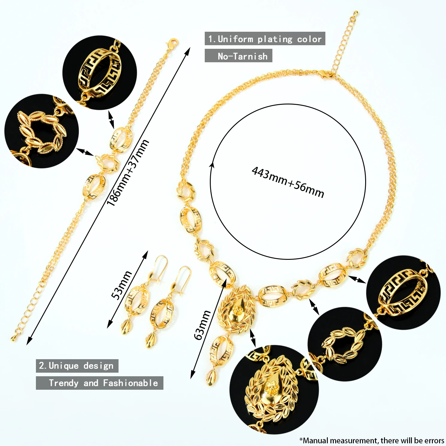 Arabisches Brautschmuck-Set 21k Vergoldet Äthiopische Mode Halskette Armband Ohrringe Omanische Damen Vintage-Schmuckstücke – Detail 2