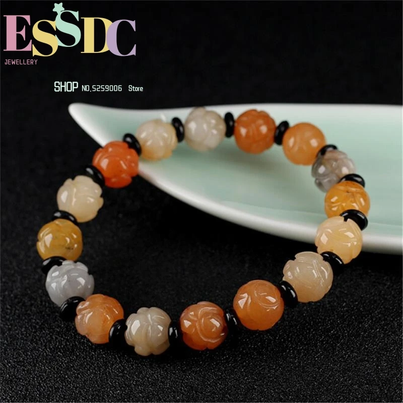 

New 2022 Natural Xinjiang Golden Silk Jadeite Fashion Lotus Beads DIY Bracelets For Women or Men New Gift Jewelry Wholesale