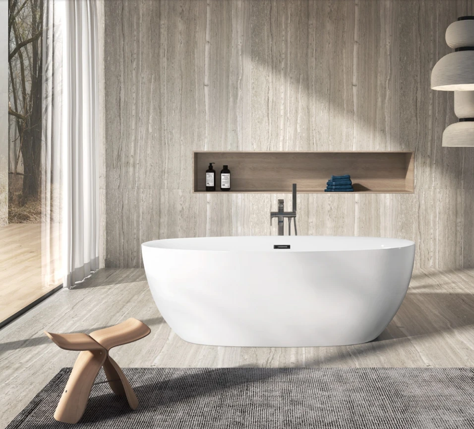 

New Product Matt White Custom Color Hotel Home Acrylic Bathroom Drainer Freestanding Bathtub