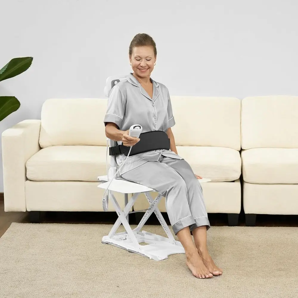 كرسي رفع كهربائي رمادي، سعة 300 رطل، ارتفاع 19 رفع، حزام الأمان وحصيرة غير قابلة للانزلاق