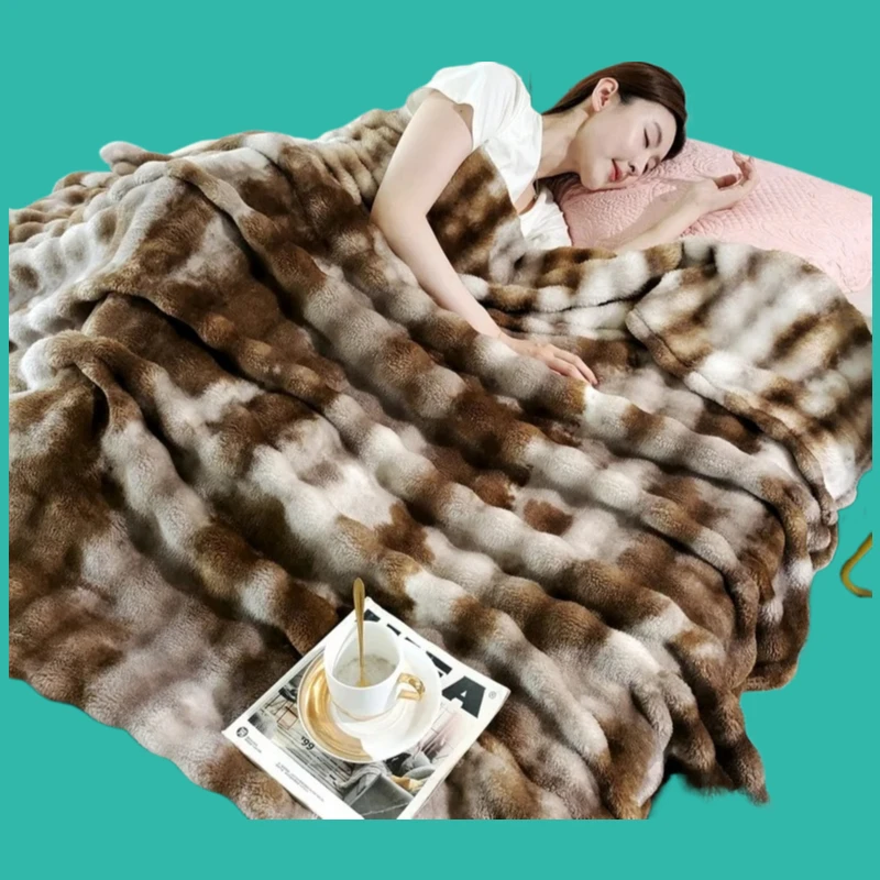 

2025 new tie-dye warm bubble fleece blanket office lunch break blanket coral fleece thickened blanket