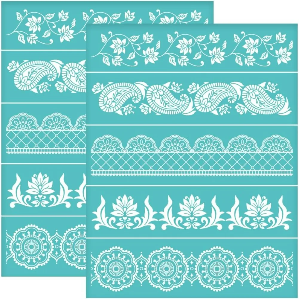 2Pcs 8.6x11 Inch Self-Adhesive Silk Screen Printing Stencil Floral Pattern Mesh Transfers for Painting on Wood DIY T-Shirt